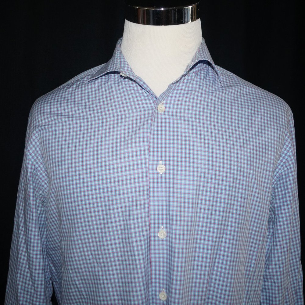 Canali Dress Shirt Button Front 16.5 Blue
